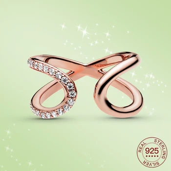 Sterlingas Sidabro žiedas Begalybės simbolis Putojantis CZ Rose aukso žiedas moterims bižuterijos žiedas dovana