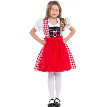 Suaugusiems Vaikams Alaus Festivalis Kostiumai Moters, Merginos Raudona Grotelės Vokietijoje Oktoberfest Dirndl Suknelė, Prijuostė Palaidinė Suknelė
