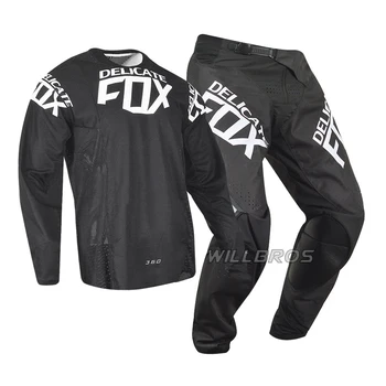 Subtilus Fox Gatvės Moto Jojimo Kit Variklio Kostiumas Motociklu Motokroso, Kalnų Dviračių Offroad Vyrų MX 360 Kila Jersey Kelnės