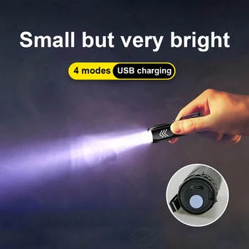 Super mini galingas led žibintuvėlis fakelas usb įkrovimo mažas, ryškus flash šviesos, atsparus vandeniui nešiojamų žibintų medžioklės lempos