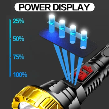 Super Šviesus Long-Range LED Žibintuvėlis USB Įkraunamas Žibintuvėlis Nešiojamų Kempingas Žibintuvėlis atsparus Vandeniui Vertus Šviesos Taktinis Žibintuvėlis