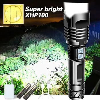 Super Šviesus XHP100 Galingas Led Žibintuvėlis Fakelas Xhp90 Taktinis Žibintuvėlis Usb Įkrovimo Flash Šviesos 18650 26650 Led Žibintų