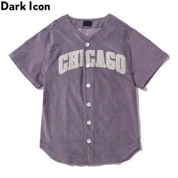 Tamsiai Piktogramą Siuvinėjimo Beisbolo T-shirt Vyrai Cardigan Streetwear Vyrų Tshirts Juoda Violetinė Tee