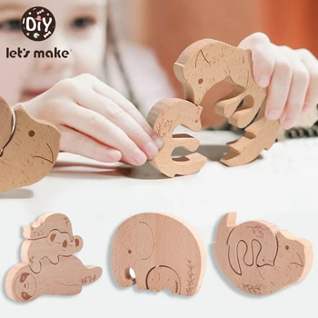 Tegul Klevas Gyvūnų Susiuvimo Žaislas Montessori Ankstyvojo Ugdymo Kūdikių Švietimo Žaislai, Teether Susiuvimo Tinginys Dramblys Mediniai