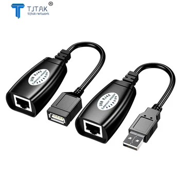 TJTAK USB 2.0 Išplėtimo Extender Adapteris Male & Female Iki 150FT Naudojant CAT5/CAT5E/6 RJ45 LAN Tinklo Ethernet Kartotuvas Kabelis