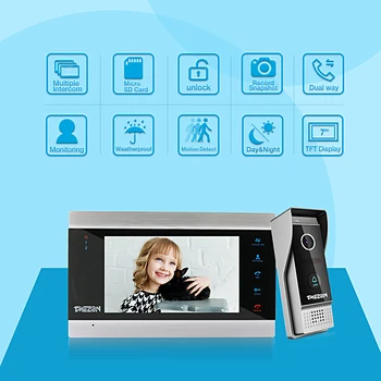 TMEZON 7 Colių 1080P TFT Laidinio Vaizdo Domofonas Sistema with1080p Vandeniui Duris Telefono Kamera,Paramos Įrašymo / Snapshot Doorbell