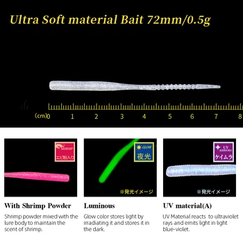 TSURINOYA 5 Paketų Rockfishing Suvilioti Nustatyti LURKER 72mm 0,5 g AJING Blizgesį Minkštas Masalas Rockfish Swimbaits UV Šviesos Glow Worm Masalas