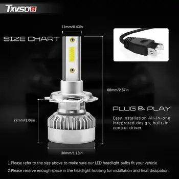 TXVSO8 G1 LED Žibintai 55W 6000K 10000LM Automobilių Vairavimo Lemputės 9005 9006 H1 H7, H8 9 11 360 laipsnių Automatinis Šviesos 1Pair