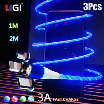 UNIJA 3Pcs 3A Magnetinio Laidu Teka Šviesos diodų (LED Šviesos Duomenų Kabelį, Tipas C USB C 