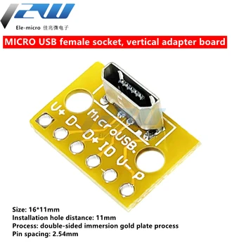 USB MicroUSB 2.0 Vertikalioji A-Head Female Jungtis 2.54 mm PCB Konverteris Adapteris 180 Laipsnių Vertikalus Išėjimo Valdybos 5VNT