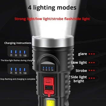 USB Įkrovimo Šviesos Nešiojamų Lauko Žibintuvėlį, Fakelą Ultra Ryškus LED Žygiai