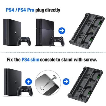 Už PS4/PS4 Slim/PS4 Pro Dual Controller Įkroviklis Konsolės Vertikalus Aušinimo Stovas Įkrovimo Stoties Vėsinimo Ventiliatorius Playstation 4