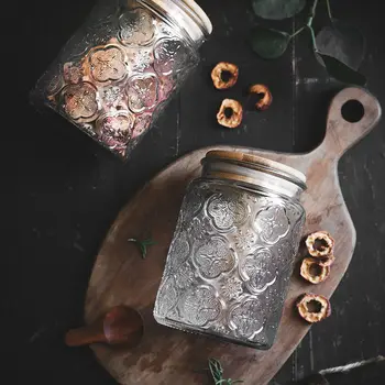 Uždaromos Stiklo Stiklainius Retro Vintage Iškilumo Begonia Gėlių Maisto Produktų Laikymo Mason Jar Papuošalai Virtuvės Saugojimo Gali Grūdai Bakas