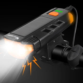 VAKARŲ DVIRAČIAIS Saulės Energijos Dviračių Šviesos USB Įkraunamas LED Dviračių priekinis žibintas atsparus Vandeniui Dviračio Ragų Įspėjamasis Žibintas
