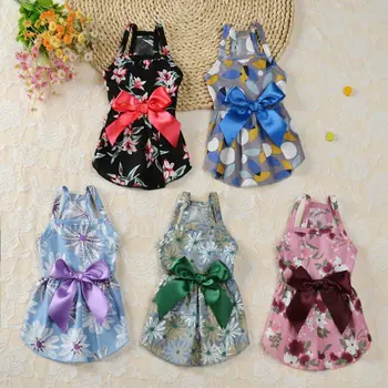 Vasaros Gėlių Šuo Princesė Dress Šuo Vestuvių Suknelės Cute Drabužiai Šunims Pet Suknelė su Bowknot Plius Dydis XS-XL