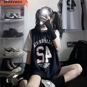 Vasaros korėjos BF Stiliaus Krepšinio Marškinėliai Moterų Liemenė Rankovių Prarasti Viršuje Krepšinio Liemenė + T-shirt Nustatyti Krepšinio Drabužiai