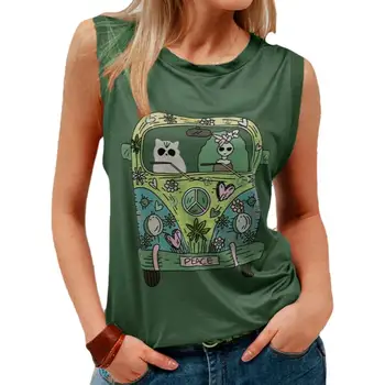 Vasaros Moterų Marškinėliai Bohemijos Apvalios Kaklo Odos draugiškas Poliesteris Moterų Berankovis Print T-shirt Moterims, Rankovių Viršūnes 2021