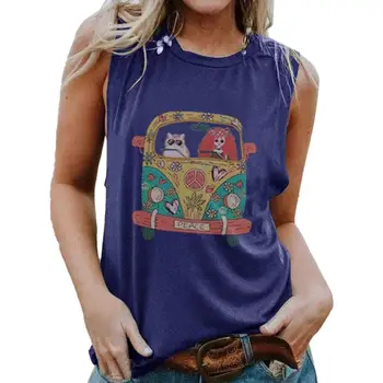 Vasaros Moterų Marškinėliai Bohemijos Apvalios Kaklo Odos draugiškas Poliesteris Moterų Berankovis Print T-shirt Moterims, Rankovių Viršūnes 2021