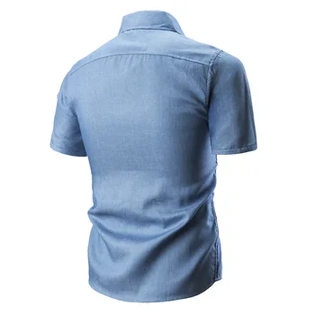 Vasaros nauji aukštos kokybės vyriškų marškinių kišenių ir odos atsitiktinis mados atvartas trumparankoviai patogus džinsinis vyriška palaidinė