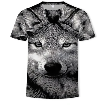 Vasaros naują stilių gyvūnų 3D spausdinimo trumpas rankovėmis vyriški T-shirt Nuožmus vilkas grynos medvilnės negabaritinių marškinėliai (poroms)