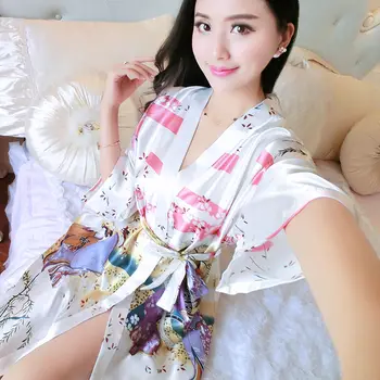 Vasaros pižama moterims, pavasarį ir rudenį ledo šilko seksualus apdaras plona raudona vestuvių nuotaka rytą suknelė šilko verpimo Japonų kimono