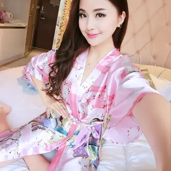 Vasaros pižama moterims, pavasarį ir rudenį ledo šilko seksualus apdaras plona raudona vestuvių nuotaka rytą suknelė šilko verpimo Japonų kimono