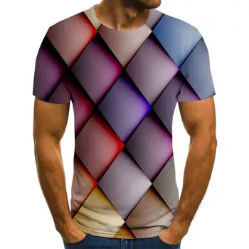 Vasaros T-shirt Mens Geometrinis 3D trimatis Modelis, Skaitmeninis Spausdinimas T-shirt Vyrai trumpomis Rankovėmis Slim Fit Viršūnes Tees