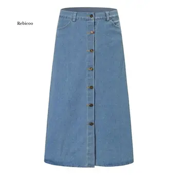 Vasarą moterys Elegantiška vintage ilgi sijonai, moteriški 2021 retro Džinsinio Moterų Plauti Mėlyna Aukšto Juosmens Džinsinio audinio Sijonas moterų sijonai