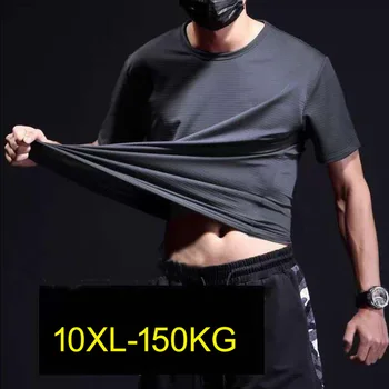 Vasarą Vyrai skylę Orui trumpomis rankovėmis marškinėlius plonas Quick dry plus size 9XL 10XL 150 kg. elastingumą sporto tees iš durų viršūnes minkštas