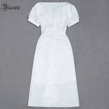 VC Moterų Suknelės, Garsenybių Suknelės, Šaliai, Puoštas Dizaino Trumpas Rankovės White Satin Vidutinio ilgio Suknelė