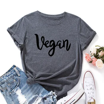 Veganų Laišką, Print T-shirts Kawaii Moterų Marškiniai Harajuku Marškinėliai Mados Viršūnes Grafinis Tee Apvalios Kaklo Megztinis Ropa Para Mujer