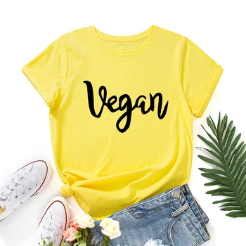 Veganų Laišką, Print T-shirts Kawaii Moterų Marškiniai Harajuku Marškinėliai Mados Viršūnes Grafinis Tee Apvalios Kaklo Megztinis Ropa Para Mujer