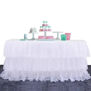 Vestuvių Tiulio Tutu Stalo Sijonas Rausva staltiesė balta 3 Pakopų Vakarienės Stalo Dekoracija Gimtadienio Kūdikio Dušas šalis apdaila