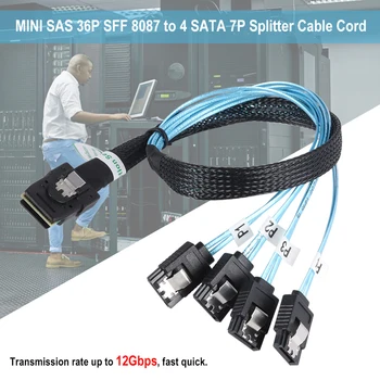 Vidaus Mini SAS SFF-8087 36-Pin 4 SATA 7-Pin Priekį Breakout Cable 12Gbps 70cm 1M Kietojo Disko Duomenų Splitteer Kabelis Laido