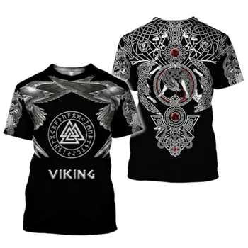 Viking tatuiruotė modelio vyriški T-shirt, vasaros vyriški T-shirt, įdomus trumpomis rankovėmis apvalios kaklo marškinėliai, prekės ženklo drabužių, didelis T-shirt