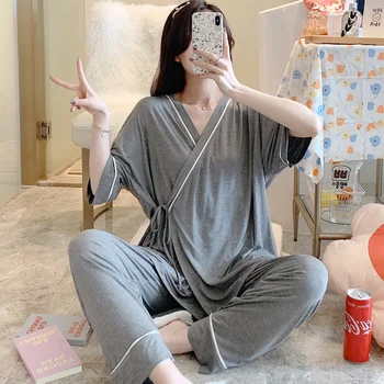 Visoje Prieš Motinystės Motinos Slaugos Lacation Pižama Kostiumas Nėščioms Moterims Vasaros Trumpomis Rankovėmis Japonija Modalinis Namų Sleepwear Skraiste