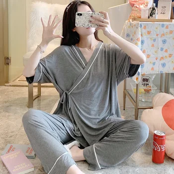 Visoje Prieš Motinystės Motinos Slaugos Lacation Pižama Kostiumas Nėščioms Moterims Vasaros Trumpomis Rankovėmis Japonija Modalinis Namų Sleepwear Skraiste