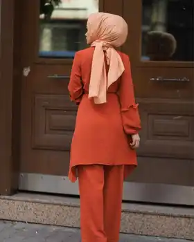 Wepbel Ilgai Viršūnes Palaidinė + Kelnės Skraiste Islamci Moterų Komplektus Musulmonų Moterų Kostiumas Arabų Prarasti Lieknėjimo Didelio Dydžio ilgomis Rankovėmis