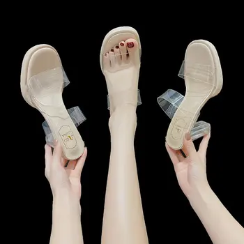 WHNB Naujas Moterų Sandalai PVC Želė Kristalų Kulno Skaidrus Moterų Sexy Aišku, Aukšti Kulniukai Vasaros Sandalai Siurbliai Batus Moteris 2021