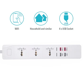 Wifi Smart Universal Power Strip 3 Realizavimo Lizdas, 2 USB 2 Tipas-c 3.0 Greitai Įkrauti Balso Kontrolės Alexa, Google 