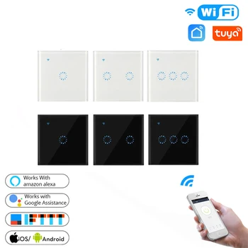 Wifi Smart Šviesos Jungiklis Stiklo Ekranas Touch Panel Valdymas Balsu Belaidžio Sienos Jungikliai su Nuotolinio Alexa 