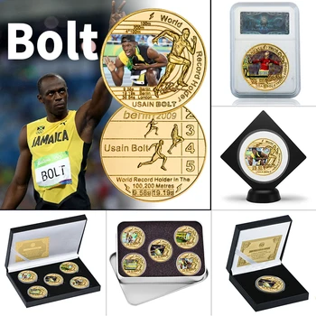 WR Sprinto Pasaulio Rekordą Turėtojas Auksą, Padengtą Proginių Monetų Rinkinys su Monetos Turėtojas Jamaika Sporto Kolekcionuojamų Suvenyrų Dovanos
