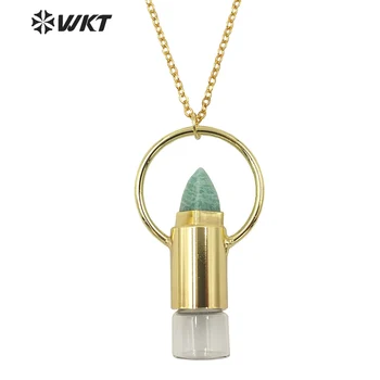 WT-N1294 Naujausias mados aukso metalo lūpų forma Dvasios kvarco karoliai pakabukas lady Big Ring hoop akmens kvepalų buteliuko karoliai