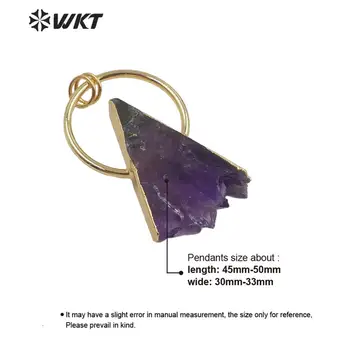 WT-P1539 Derliaus natūralaus akmens pakabukas aukso apdaila trikampis ameth yst su aukso electroplated linijos pakabukas unikalus dizainas
