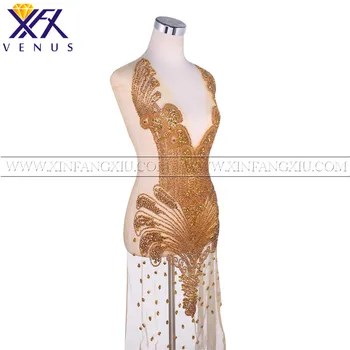XFXvenus 1 vnt Gana karoliukai aukso spalvos, kalnų krištolas pleistrai liemenė aplikacijos kristalai Drabužiai didelis dydis vestuvių suknelės 