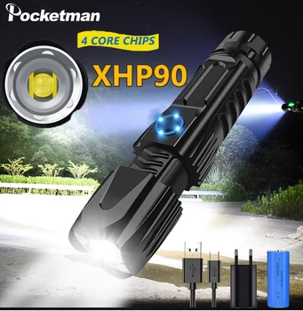 Xhp90 Taktinis Žibintuvėlis led Žibintuvėlis šviesos įkraunamas žibintas atsparus vandeniui lempos galia 1*26650 baterija kempingas medžioklė
