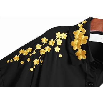 XITAO Puoštas Kratinys Suknelė Moterims Derliaus Siuvinėjimo Gėlių Banga Mados Naujo Stiliaus, Pasukite Žemyn Apykaklės ilgomis Rankovėmis Elegantiškas ZY4414