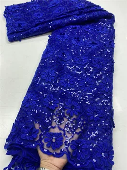 XIYA Royal Blue Lace Aukštos Kokybės Afrikos Akių Nėrinių Audinys, prancūzijos, Nigerijos Pieno Šilko Tirpsta Vandenyje Nėrinių Suknelė Už Medžiagos 3836B
