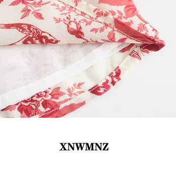 XNWMNZ 2021 Elegantiškos Raudonos spalvos Gėlių Spausdinti Reguliuoti Spageti Dirželis Suknelė Seksualus Slim Raukiniai Vestidos Derliaus Tube Top Women 