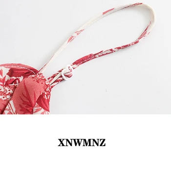 XNWMNZ 2021 Elegantiškos Raudonos spalvos Gėlių Spausdinti Reguliuoti Spageti Dirželis Suknelė Seksualus Slim Raukiniai Vestidos Derliaus Tube Top Women 